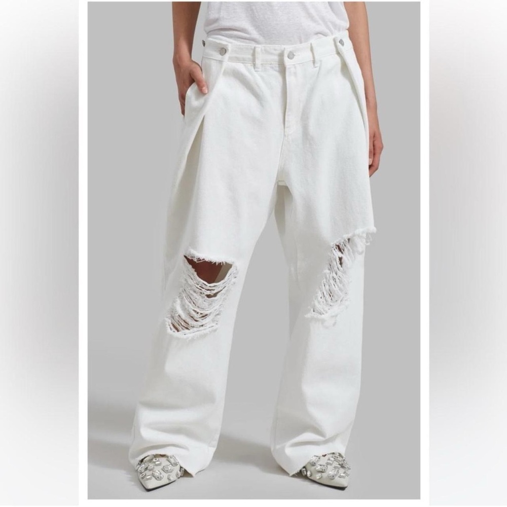 The Frankie Shop Hayla Mercer ripped super wide denim white jeans